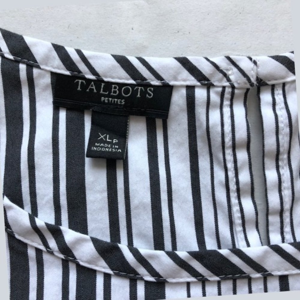 Talbots Petite XLP Black & White Striped Blouse w/ Hip Tie – Long Sleeve - Picture 6 of 7